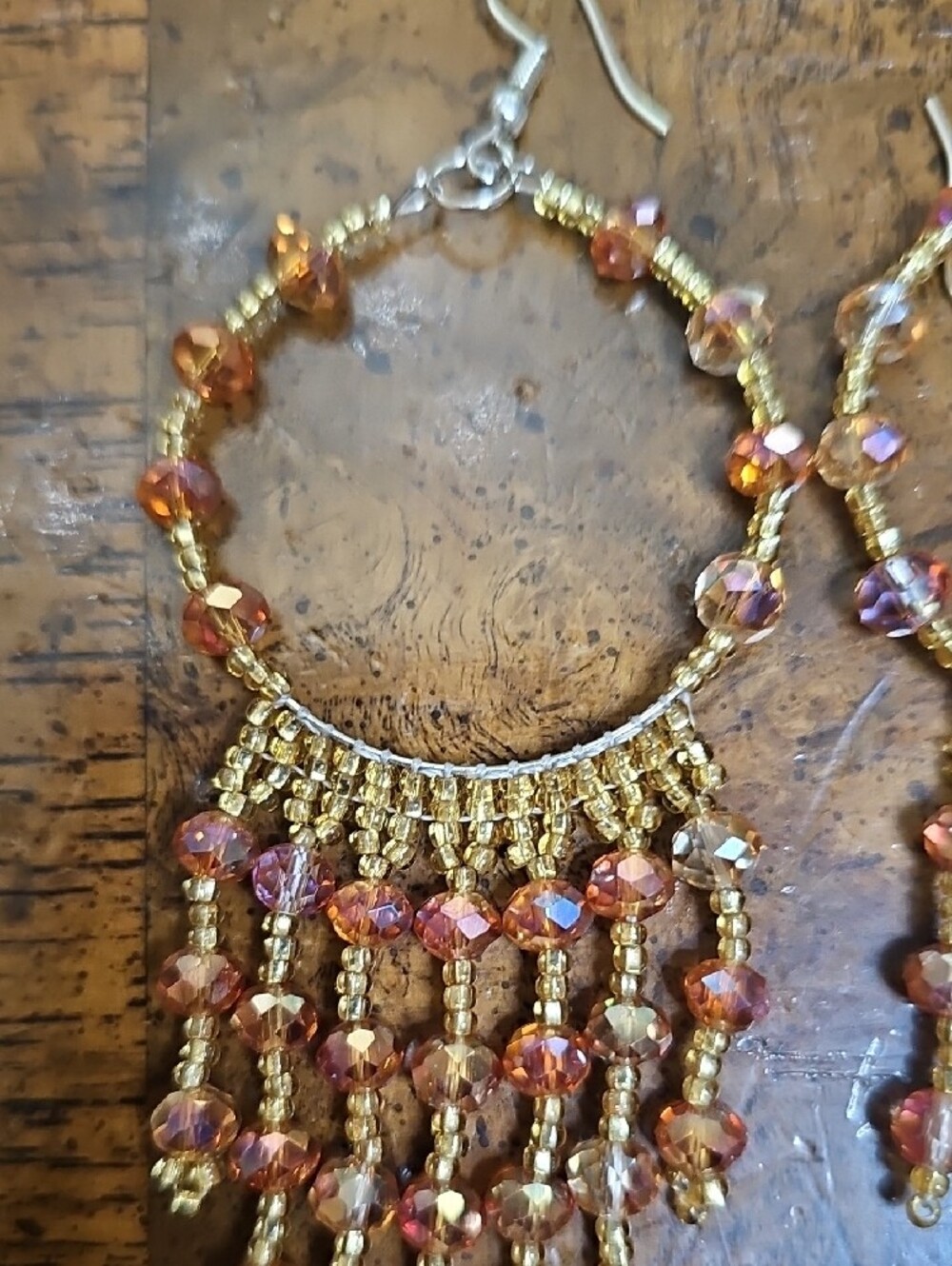 HUICHOL Gold and Amber Beaded Fringe Hoop Earrings - Women's Jewelry - Picture 2 of 7